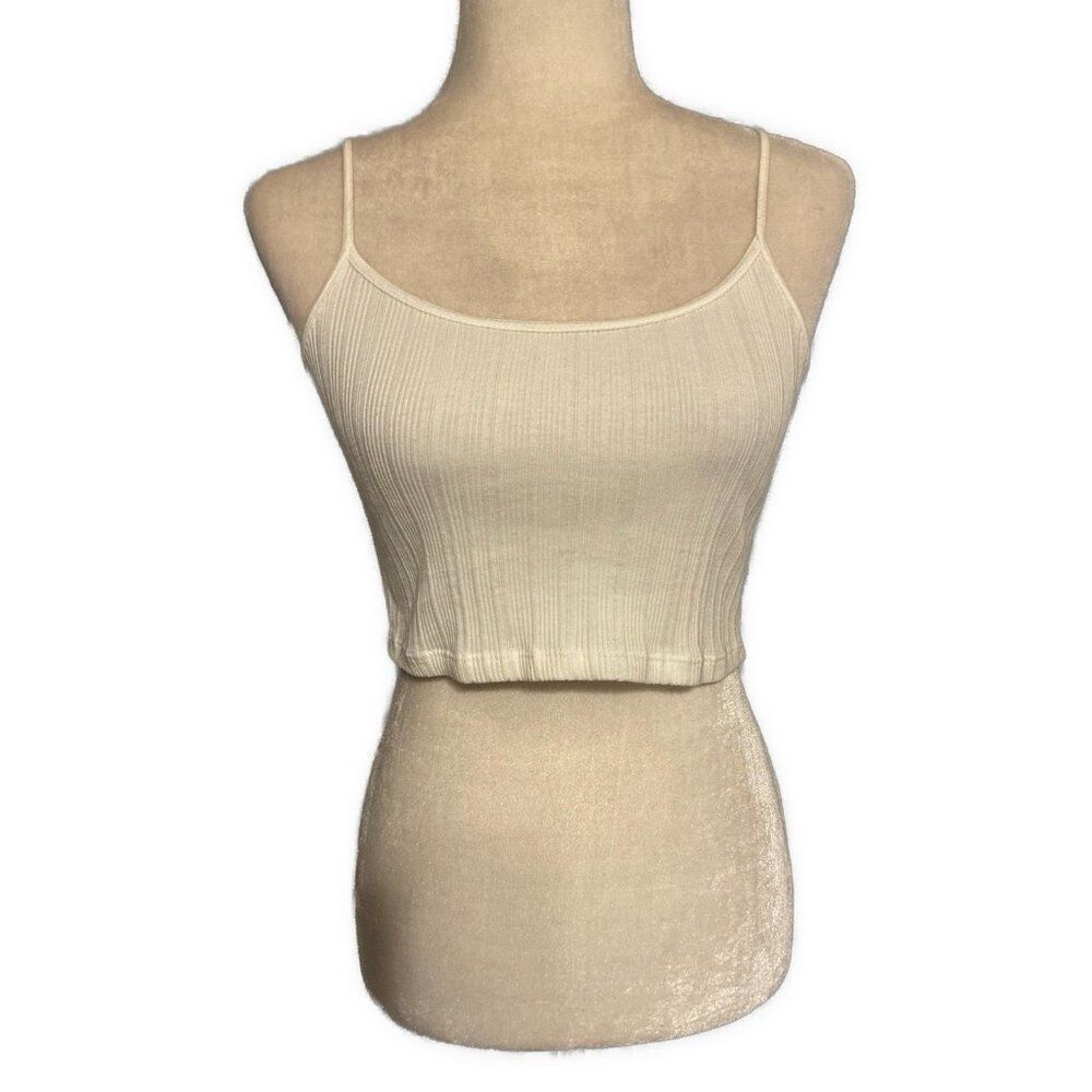 brandy melville Solid White Ribbed Crop Cami Tank Top